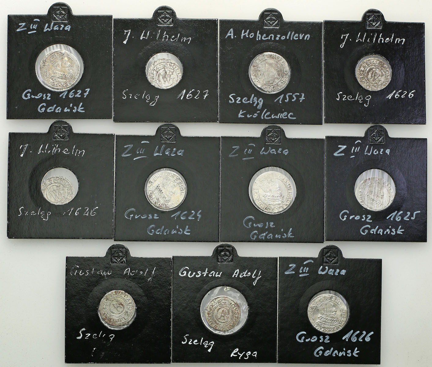 Zygmunt III Waza, Jerzy Wilhelm, Albrecht Hohenzollern, Gustaw Adolf. Grosz, Szeląg, zestaw 11 monet